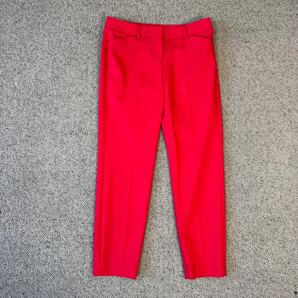 Express Red Editor Studio Stretch Twill Mid Rise Workwear Trousers US Womens 4R - Picture 2 of 8
